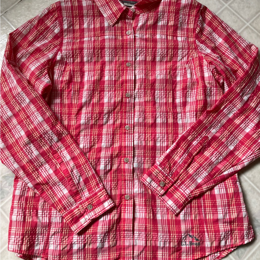 Ll Bean Pink Plaid Nylon Vented Mesh Pocket outdoor Shirt‎